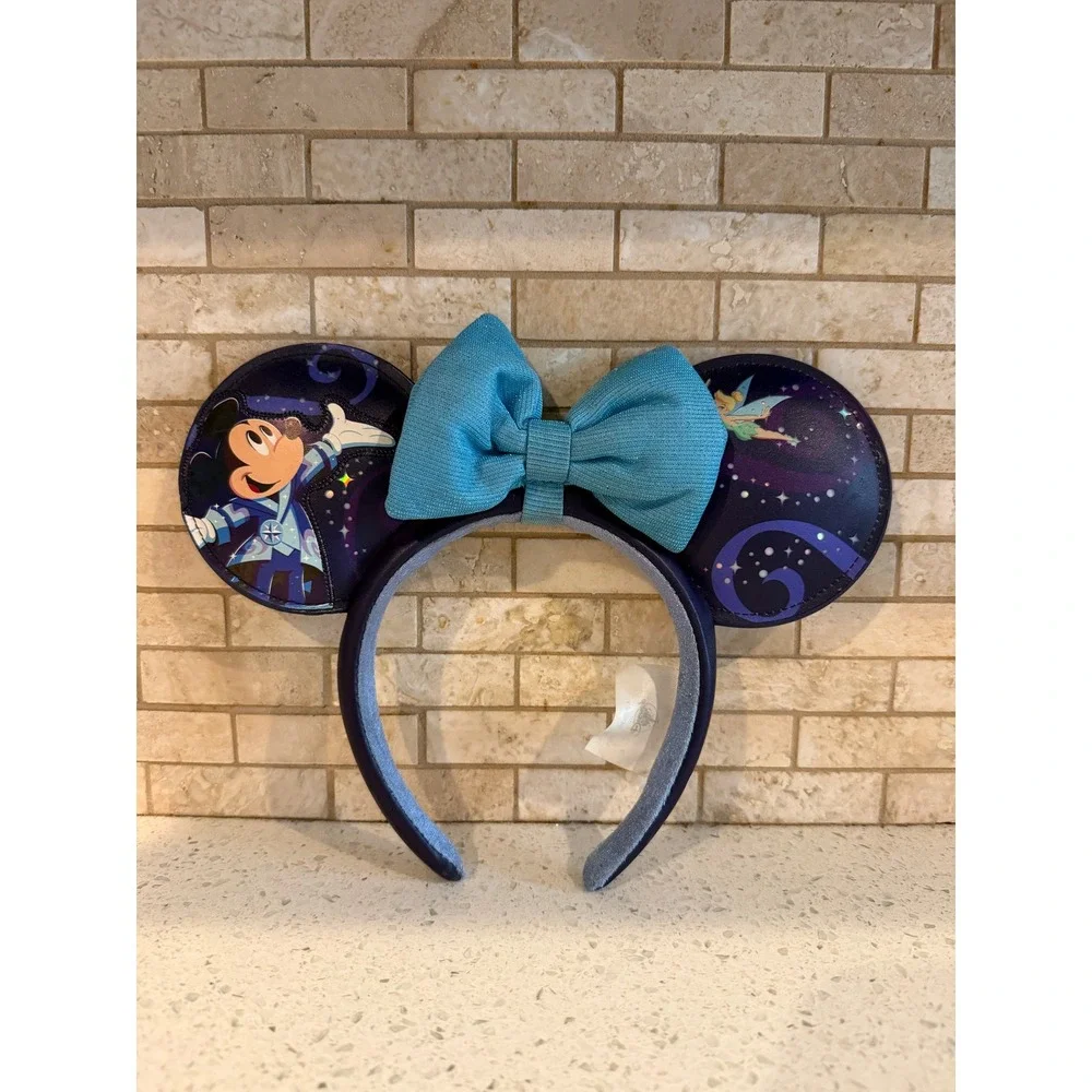 Disney Parks Mickey Tinker Bell Headband Space Magic Sequin Bow Purple Blue OSFM